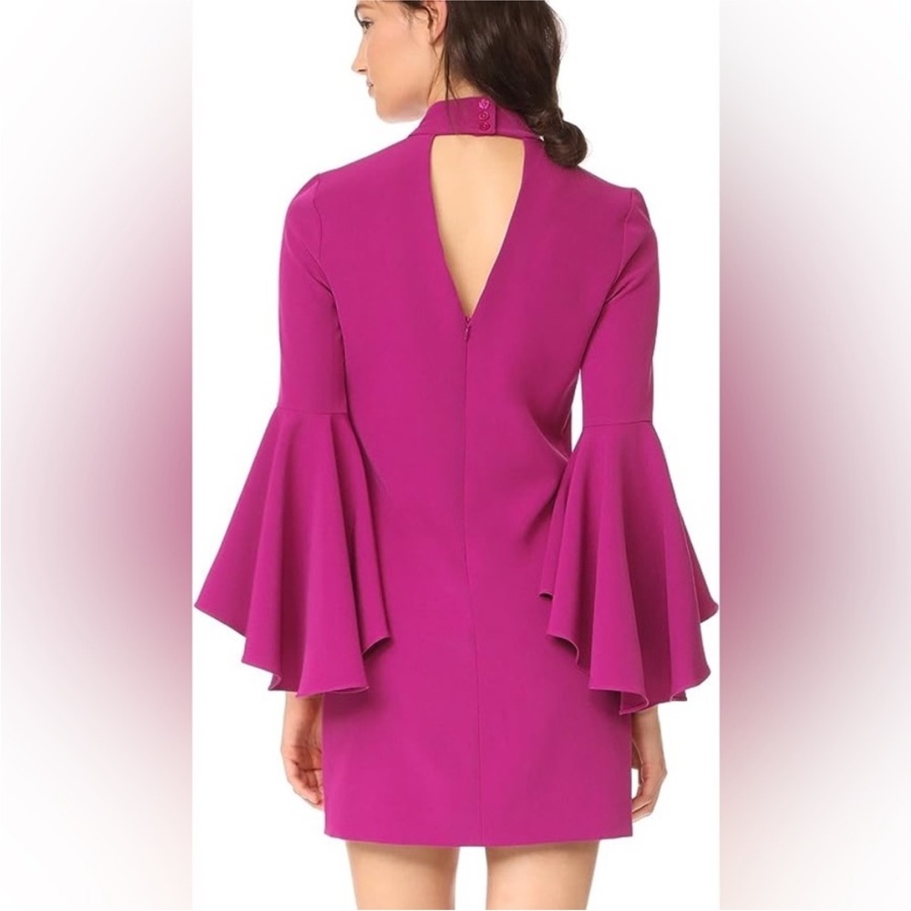 MILLY Andrea Mini Cocktail Dress Berry Fuchsia Bell Sleeve Choker Neckline Sz 2